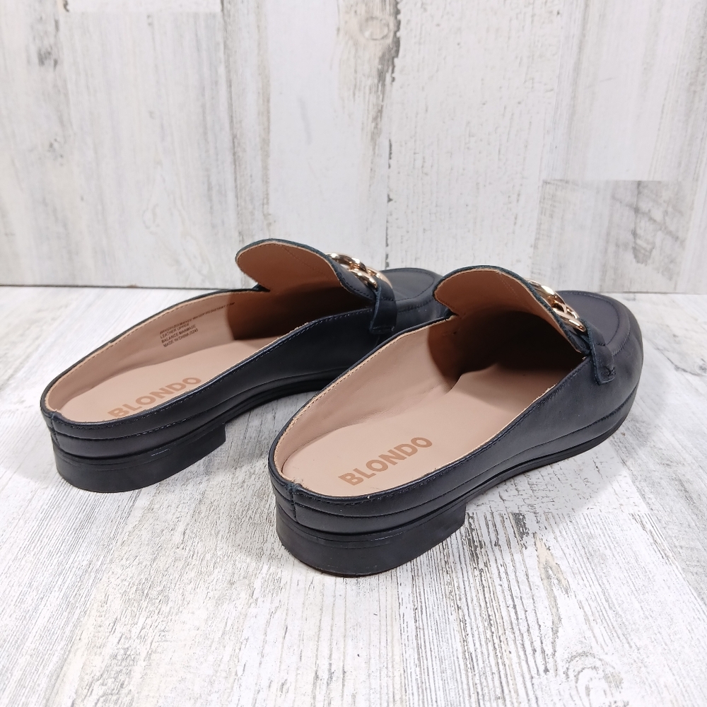 Blondo Bryce Women's Black Leather Mules with Gold Chain #1013 - Picture 6 of 11